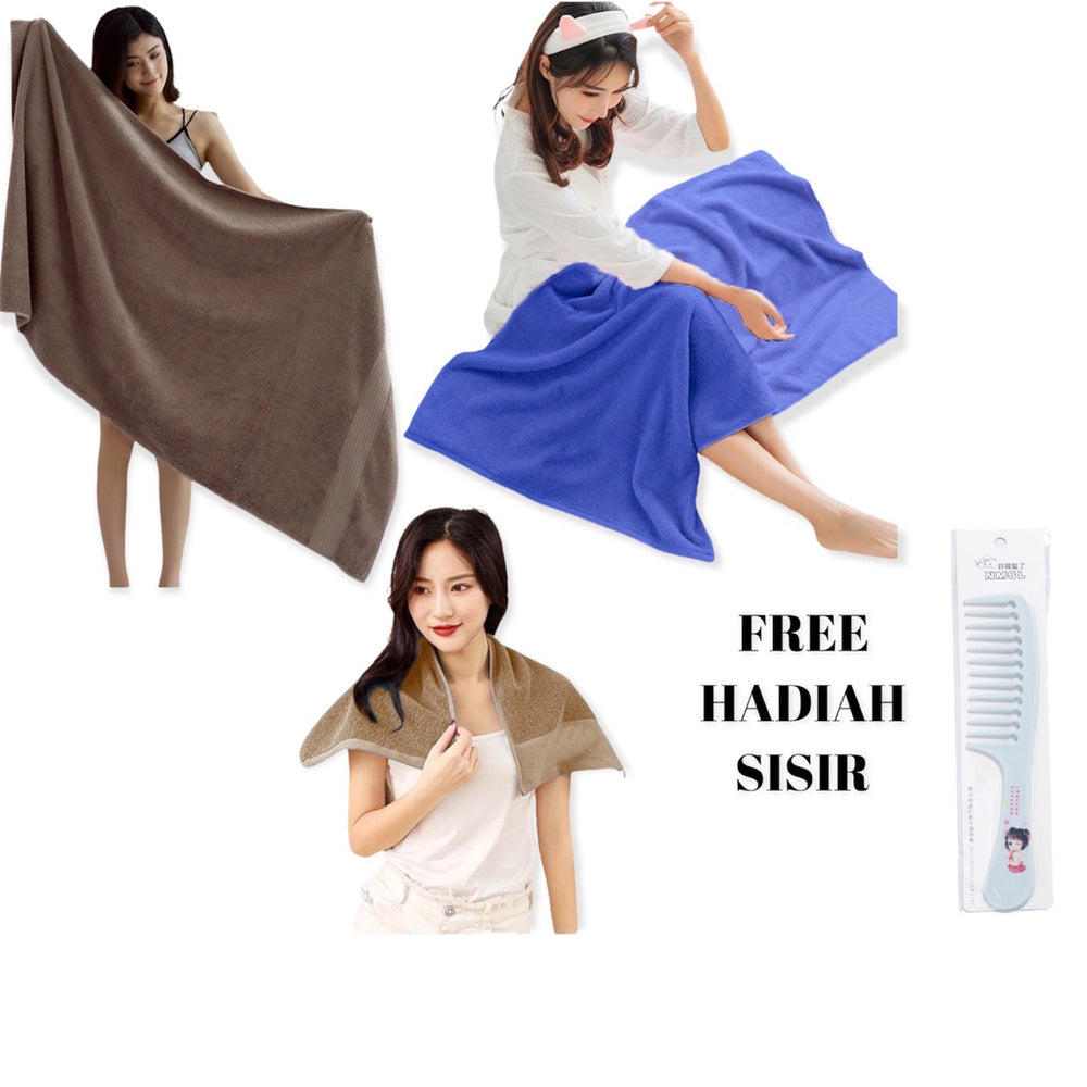 Paket Hemat 3 Handuk 70x140 cm Katun 100% 340 GSM Lembut Daya Serap Tinggi Bonus Sisir