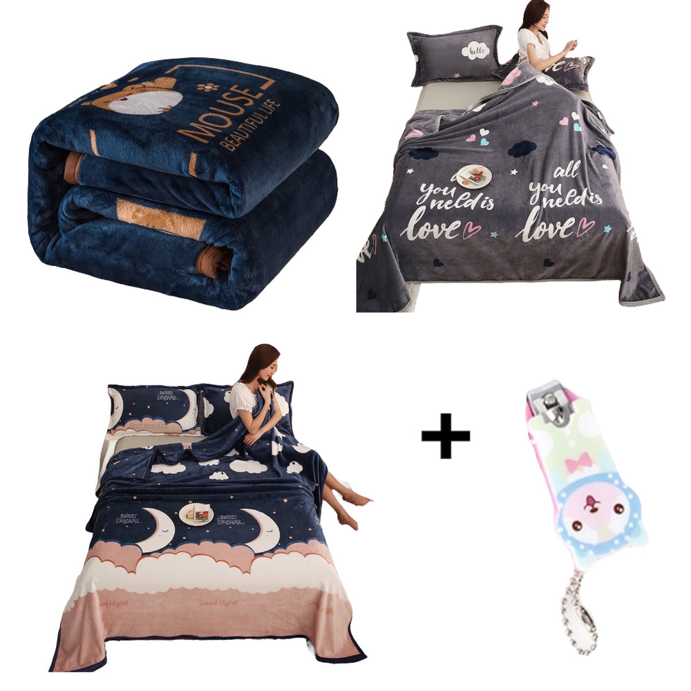 Paket Selimut 140x200 cm 3 Pcs Motif Love Planet Sapi Bonus Gunting Kuku