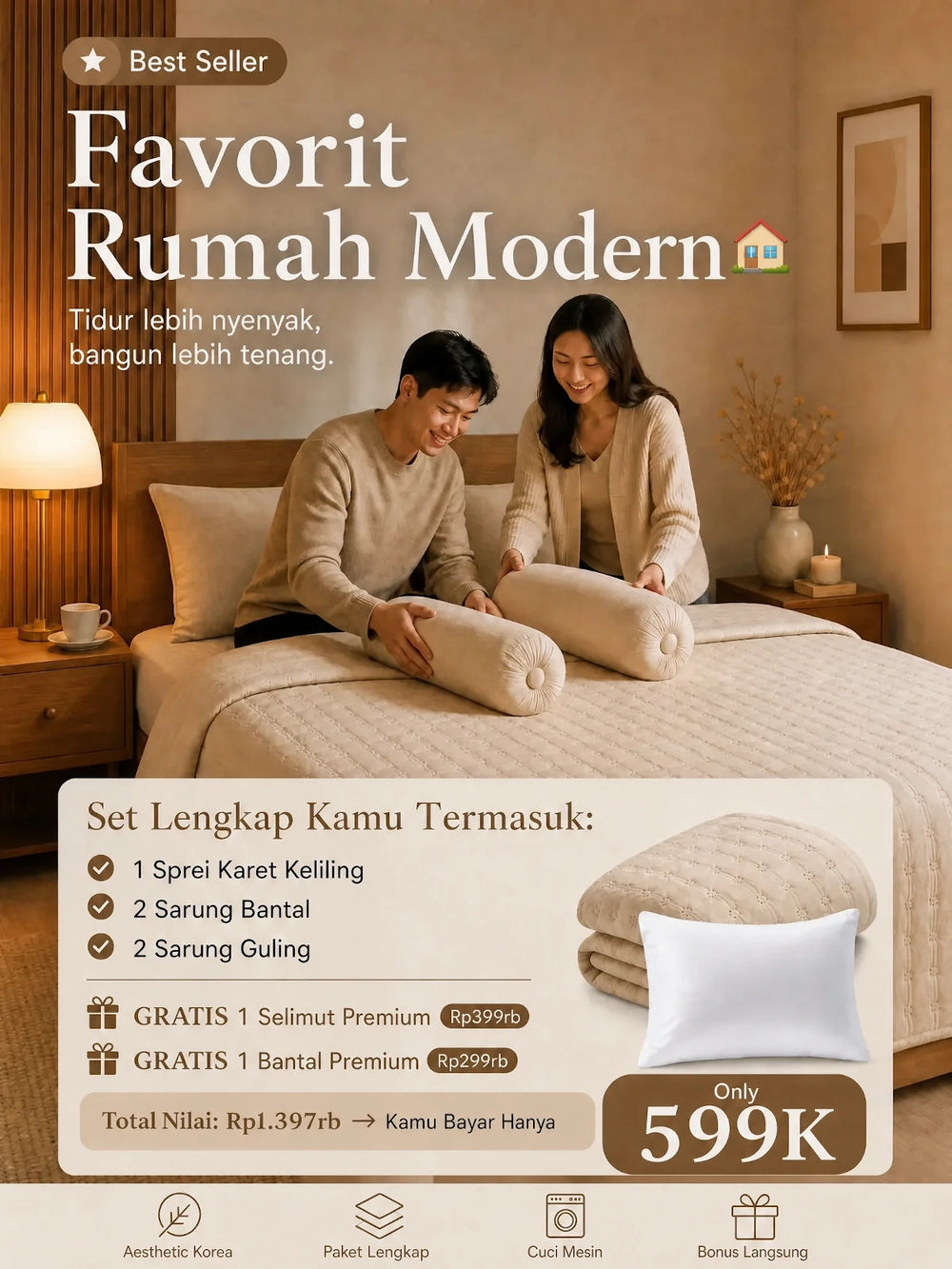 LÉORA Set Ultra Soft (180x200) - GRATIS Bed Cover + GRATIS Bantal Premium