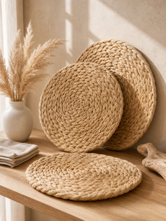 Placemat Enceng Gondok 30 cm Alas Piring Anyaman Rotan Anti Jamur